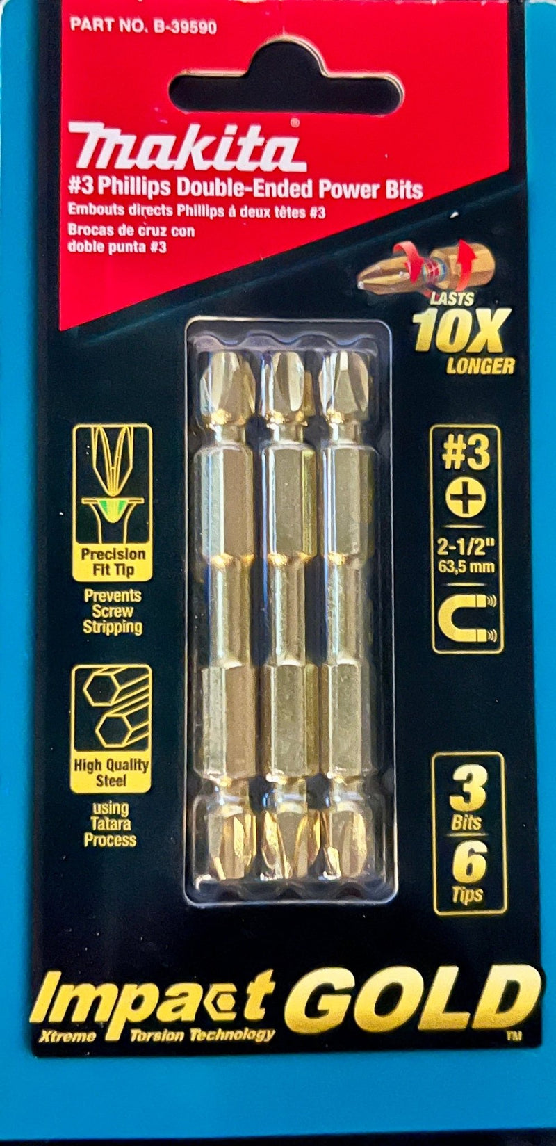 Makita | Impact GOLD® (2‑1/2") Phillips Double‑Ended Power Bit, 3/pk - Pacific Power Tools