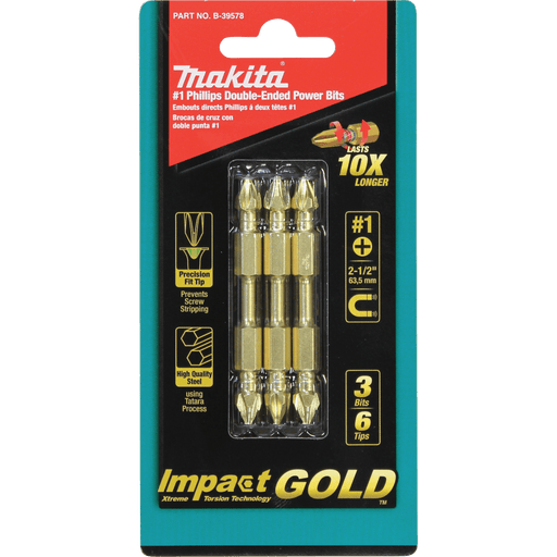 Makita | Impact GOLD® (2‑1/2") Phillips Double‑Ended Power Bit, 3/pk - Pacific Power Tools