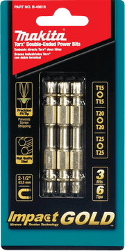 Makita | Impact GOLD® 3 Pc. Assorted (2‑1/2") Double‑Ended Power Bits - Pacific Power Tools