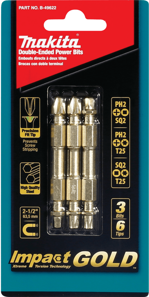 Makita | Impact GOLD® 3 Pc. Assorted (2‑1/2") Double‑Ended Power Bits - Pacific Power Tools