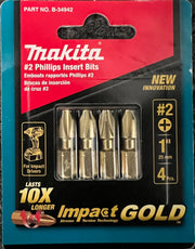 Makita | Impact GOLD® Phillips Insert Bit, 4/pk - Pacific Power Tools