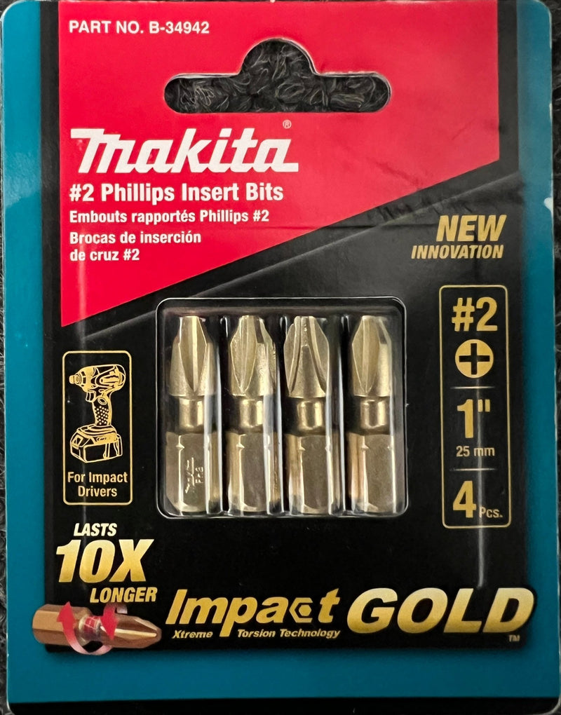 Makita | Impact GOLD® Phillips Insert Bit, 4/pk - Pacific Power Tools