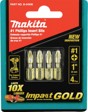 Makita | Impact GOLD® Phillips Insert Bit, 4/pk - Pacific Power Tools