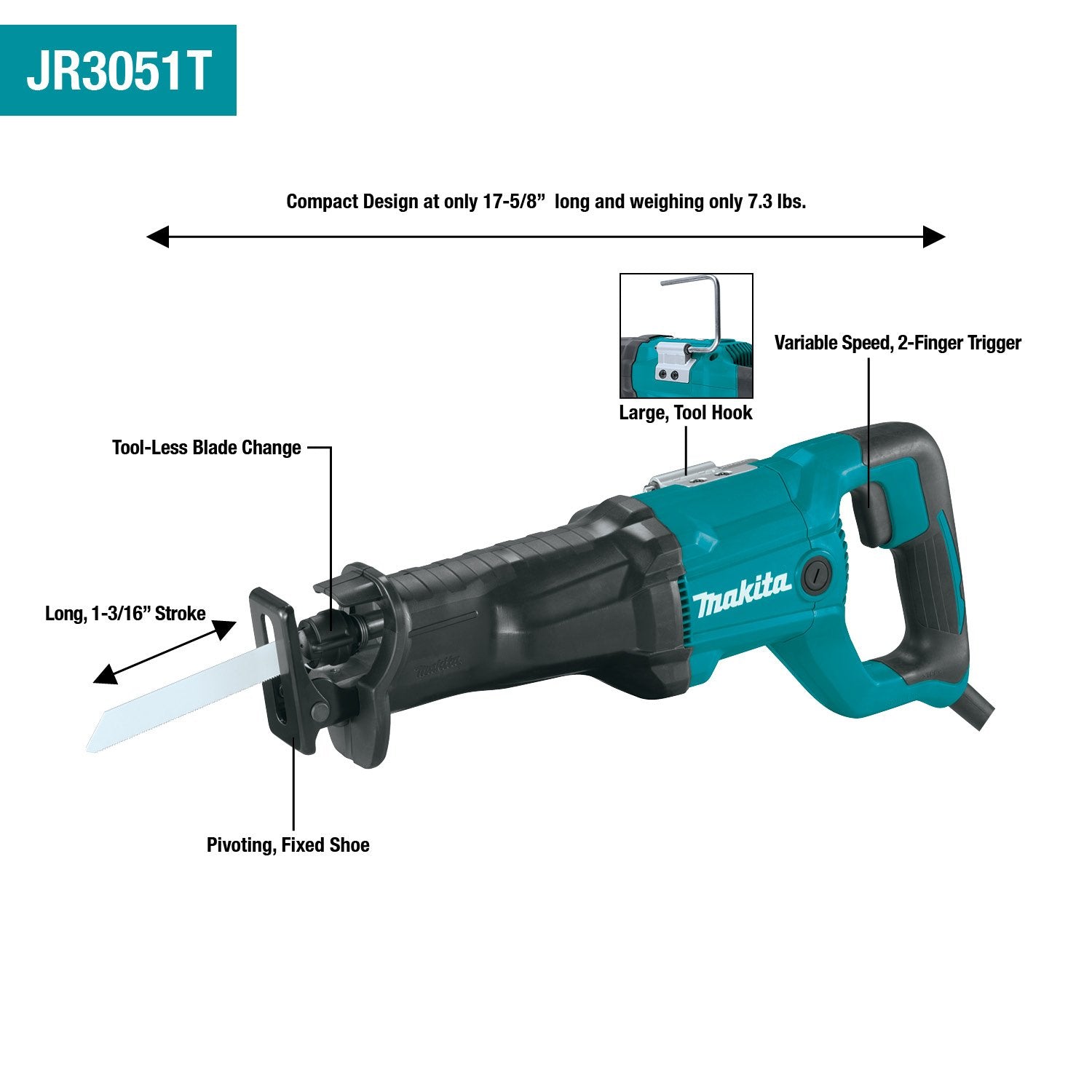 Makita (JR3051T - R) Reciprocating Saw, 12 AMP (Factory Reconditioned) - Pacific Power Tools