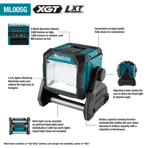 Makita (ML005G) 40V max XGT® / 18V LXT® Work Light (Light Only) - Pacific Power Tools