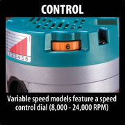 Makita (RF1101) 2 - 1/4 HP Router, 8,000 - 24,000 RPM, var. spd. - Pacific Power Tools