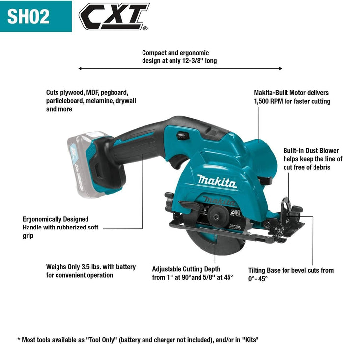 Makita (SH02Z) 12V max CXT® 3‑3/8" Circular Saw, Tool Only (Factory Reconditioned) - Pacific Power Tools