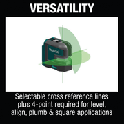 Makita (SK106GDZ) 12V max CXT® Lithium‑Ion Self‑Leveling Cross‑Line/4‑Point Green Beam Laser, Tool Only - Pacific Power Tools