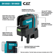 Makita (SK106GDZ) 12V max CXT® Lithium‑Ion Self‑Leveling Cross‑Line/4‑Point Green Beam Laser, Tool Only - Pacific Power Tools