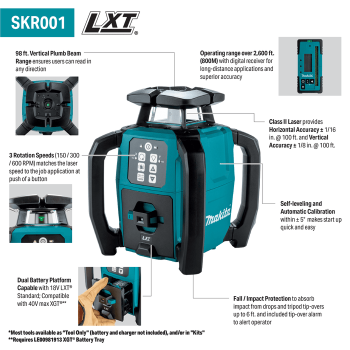 Makita (SKR001Z) 18V LXT® Green Dual Slope Rotary Laser - Pacific Power Tools