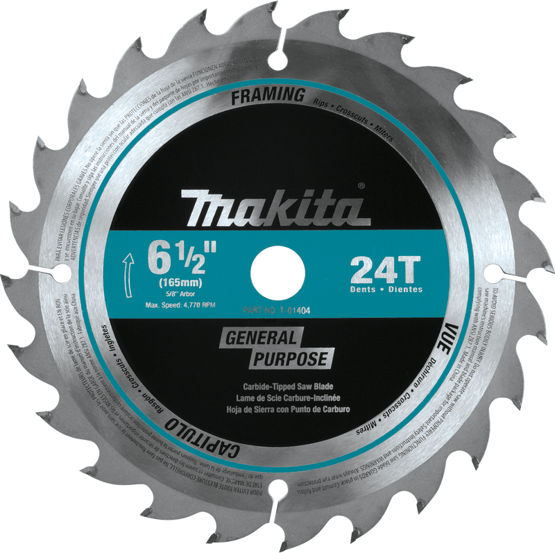 Makita (T - 01404) 6‑1/2" 24T Carbide‑Tipped Circular Saw Blade, Framing - Pacific Power Tools