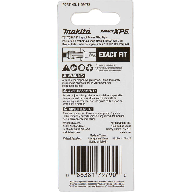 Makita (T - 05072) Impact XPS® T27 Torx 2" Power Bit, 3/pk - Pacific Power Tools