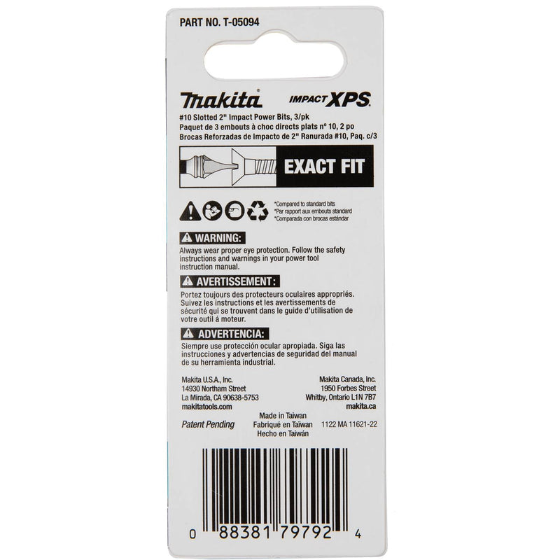 Makita (T - 05094) Impact XPS® 10 Slotted 2" Power Bit, 3/pk - Pacific Power Tools