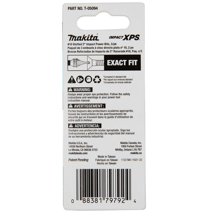 Makita (T - 05094) Impact XPS® 10 Slotted 2" Power Bit, 3/pk - Pacific Power Tools