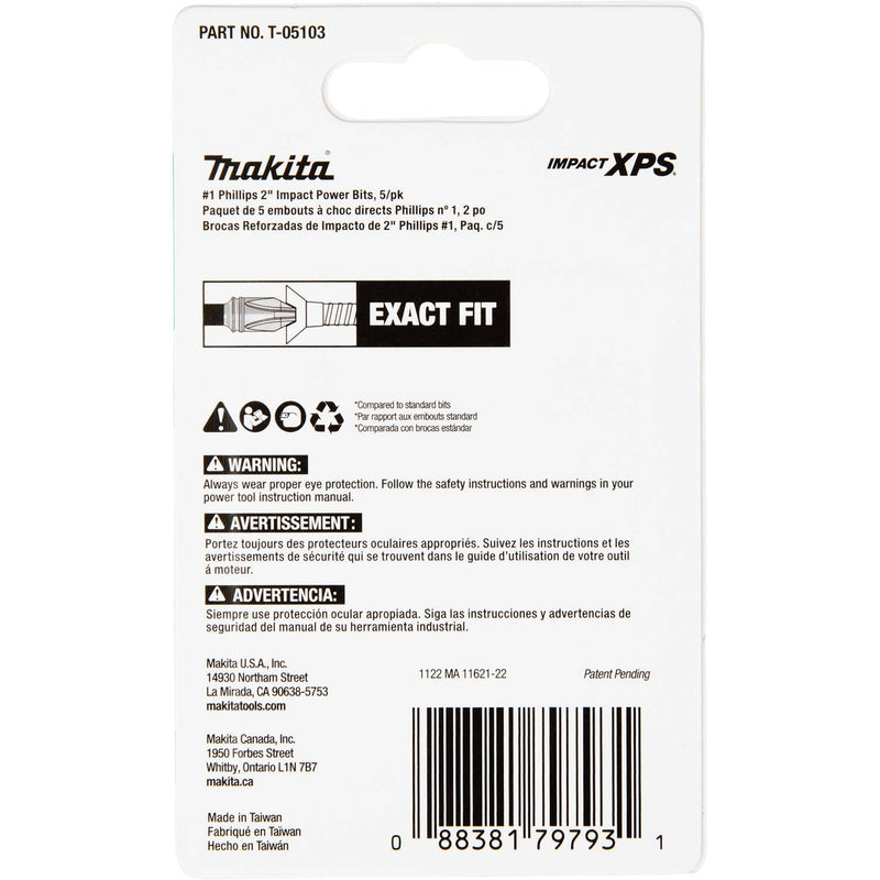 Makita (T - 05103) Impact XPS® 1 Phillips 2" Power Bit, 5/pk - Pacific Power Tools