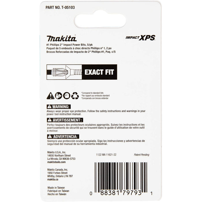 Makita (T - 05103) Impact XPS® 1 Phillips 2" Power Bit, 5/pk - Pacific Power Tools