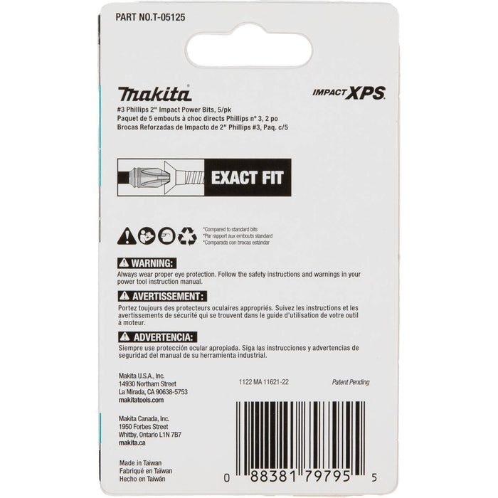 Makita (T - 05125) Impact XPS® 3 Phillips 2" Power Bit, 5/pk - Pacific Power Tools