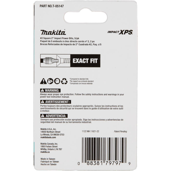 Makita (T - 05147) Impact XPS® 2 Square 2" Power Bit, 5/pk - Pacific Power Tools
