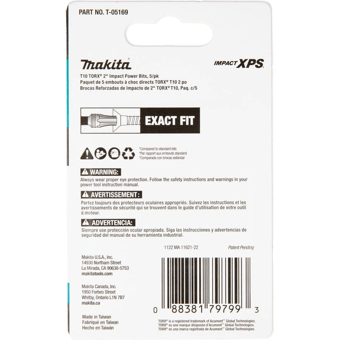Makita (T - 05169) Impact XPS® T10 Torx 2" Power Bit, 5/pk - Pacific Power Tools