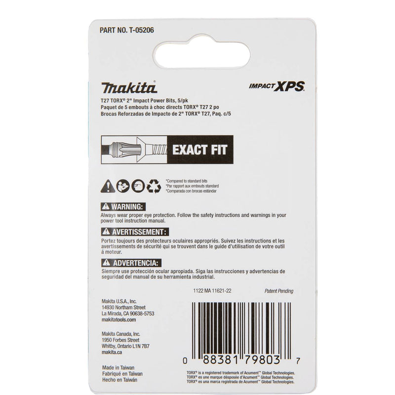 Makita (T - 05206) Impact XPS® T27 Torx 2" Power Bit, 5/pk - Pacific Power Tools