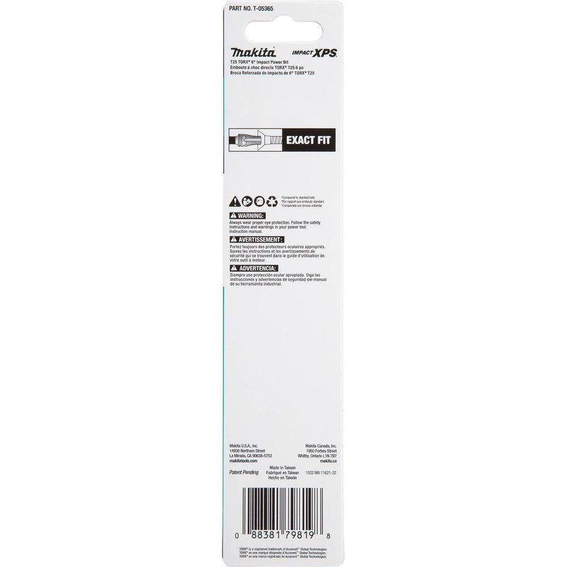 Makita (T - 05365) Impact XPS® T25 Torx 6" Power Bit - Pacific Power Tools