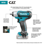 Makita (WT02Z - R) 12V max CXT® Lithium - Ion 3/8" Sq. Drive Impact Wrench (Tool Only) - Pacific Power Tools