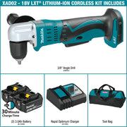 Makita (XAD02 - R) 18V LXT® Cordless 3/8" Angle Drill Kit (3.0Ah) (Factory Reconditioned) - Pacific Power Tools