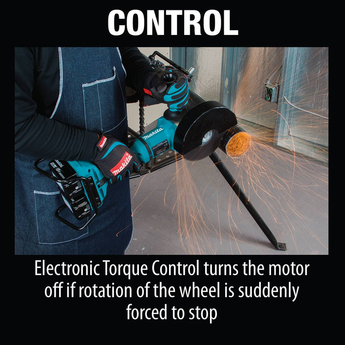 Makita (XAG12PT1 - R) 36V (18V X2) LXT® Brushless 7" Paddle Switch Cut - Off/Angle Grinder Kit, electric brake, dual port charger, bag, lock - off, no lock - on (5.0Ah) (Factory Reconditioned) - Pacific Power Tools
