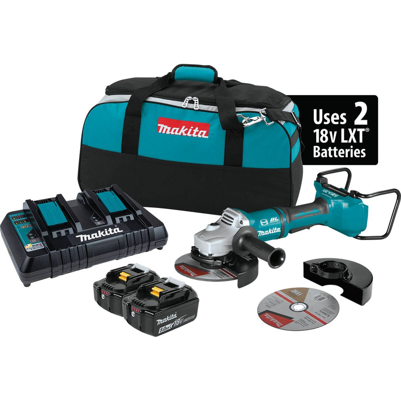 Makita (XAG12PT1 - R) 36V (18V X2) LXT® Brushless 7" Paddle Switch Cut - Off/Angle Grinder Kit, electric brake, dual port charger, bag, lock - off, no lock - on (5.0Ah) (Factory Reconditioned) - Pacific Power Tools