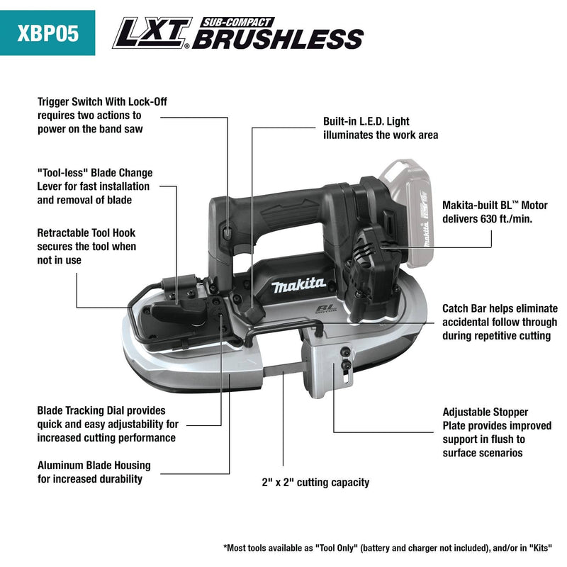 Makita (XBP05ZB) 18V LXT® Lithium - Ion Sub - Compact Brushless Band Saw (Tool Only) - Pacific Power Tools