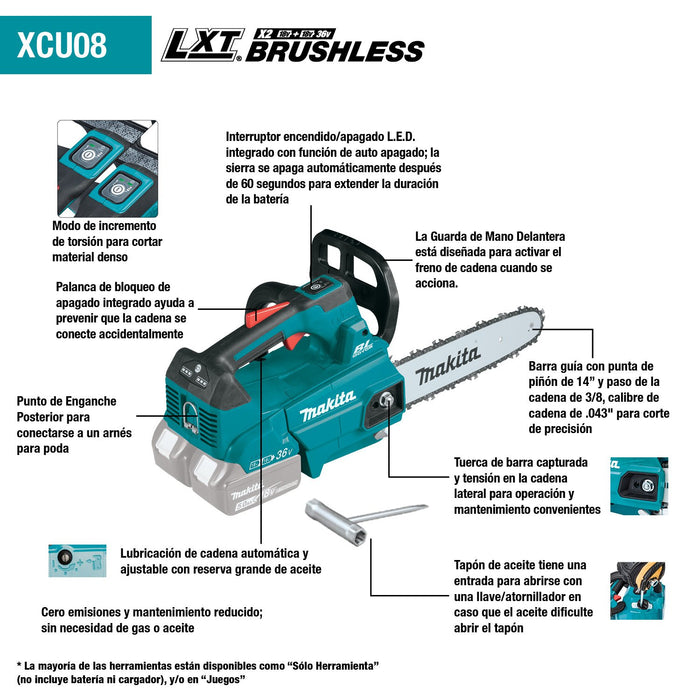Makita (XCU08PT) 36V ( X2) LXT® Brushless 14" Top Handle Chain Saw Kit - Pacific Power Tools
