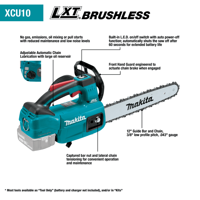 Makita (XCU10Z) 36V (18V) LXT® Brushless 1" Top Handle Chain Saw, (Tool Only) - Pacific Power Tools