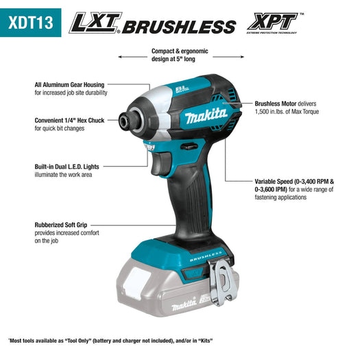 Makita (XDT13Z - R) 18V LXT® Brushless Impact Driver (Tool Only) (Factory Reconditioned) - Pacific Power Tools