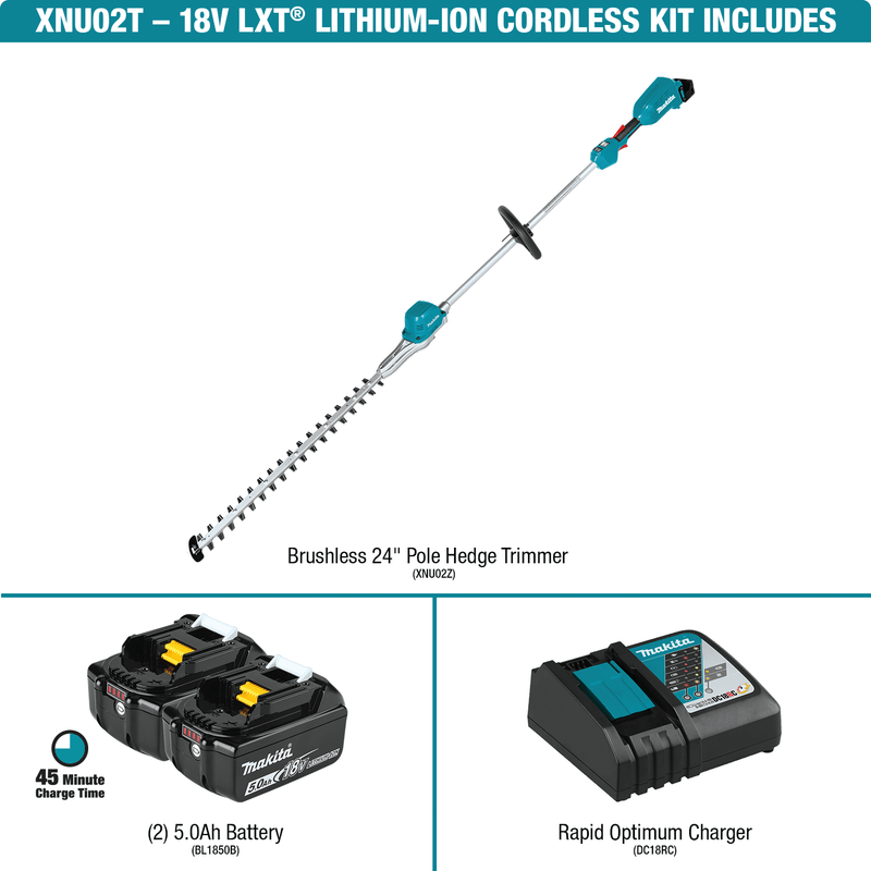 Makita (XNU02T - R) 18V LXT® Brushless 24" Pole Hedge Trimmer Kit (5.0Ah) (Factory Reconditioned) - Pacific Power Tools