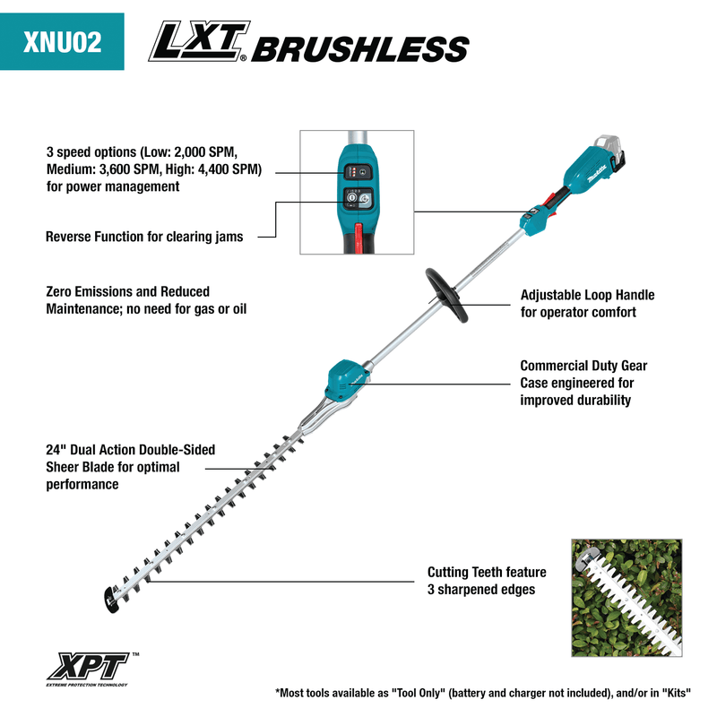 Makita (XNU02T - R) 18V LXT® Brushless 24" Pole Hedge Trimmer Kit (5.0Ah) (Factory Reconditioned) - Pacific Power Tools