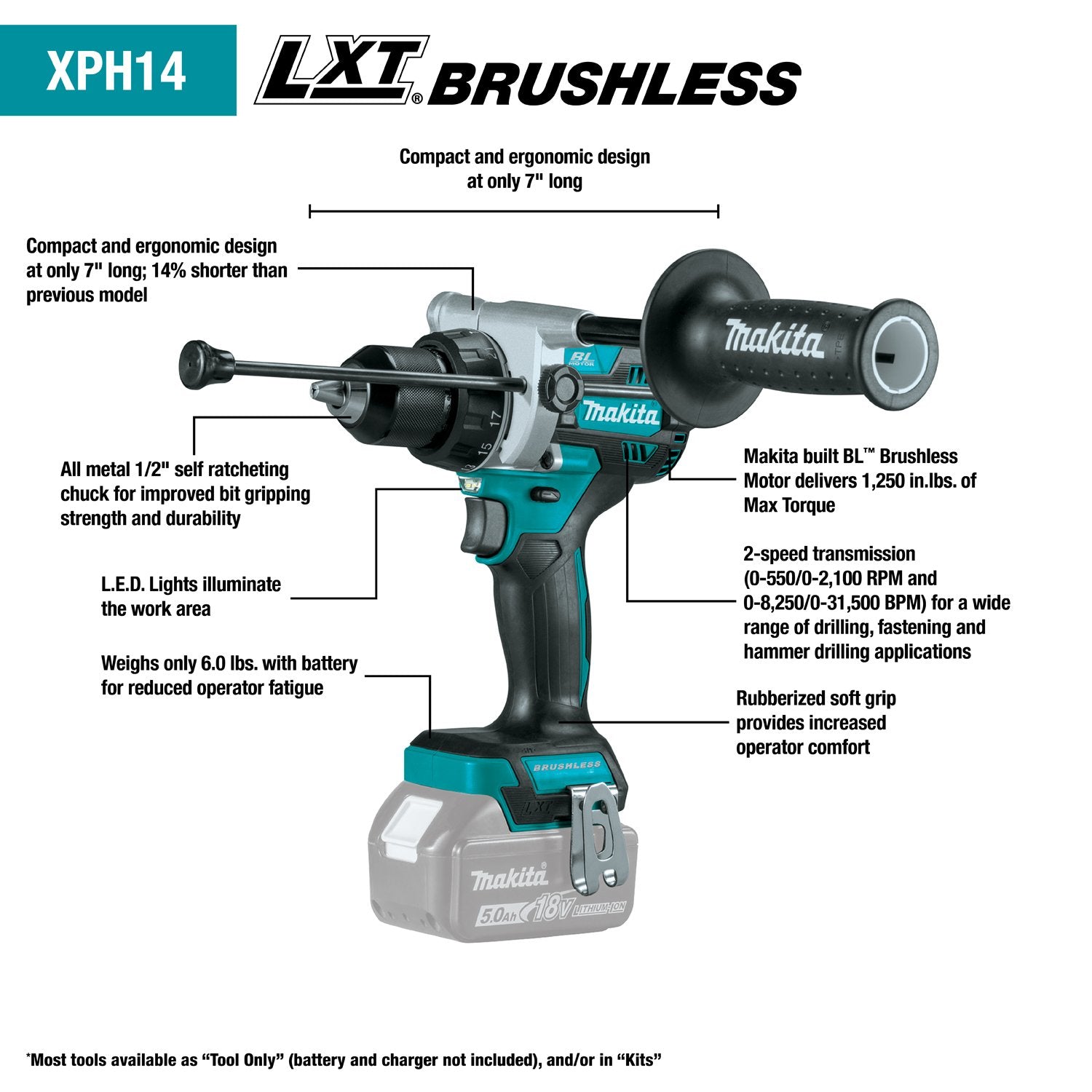 Makita (XPH14T - R) 18V LXT® Brushless 1/2
