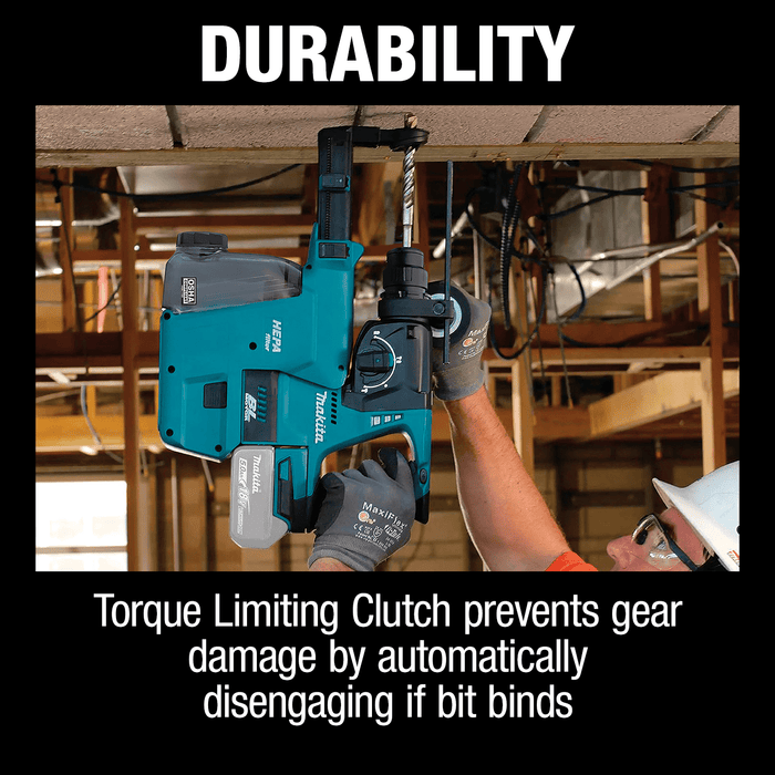 Makita (XRH01ZWX) 118V LXT® Brushless 1" SDS‑PLUS Rotary Hammer, w/ HEPA Dust Extractor Attachment, Tool Only - Pacific Power Tools