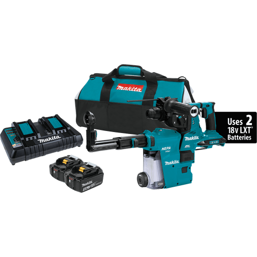 Makita (XRH10PTW) 36V (18V X2) LXT® Brushless 1 - 1/8" SDS - PLUS AVT® Rotary Hammer Kit, w/HEPA Dust Extractor, AFT®, AWS® Capable (5.0Ah) - Pacific Power Tools