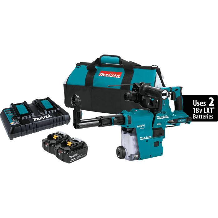 Makita (XRH10PTW) 36V (18V X2) LXT® Brushless 1 - 1/8" SDS - PLUS AVT® Rotary Hammer Kit, w/HEPA Dust Extractor, AFT®, AWS® Capable (5.0Ah) - Pacific Power Tools