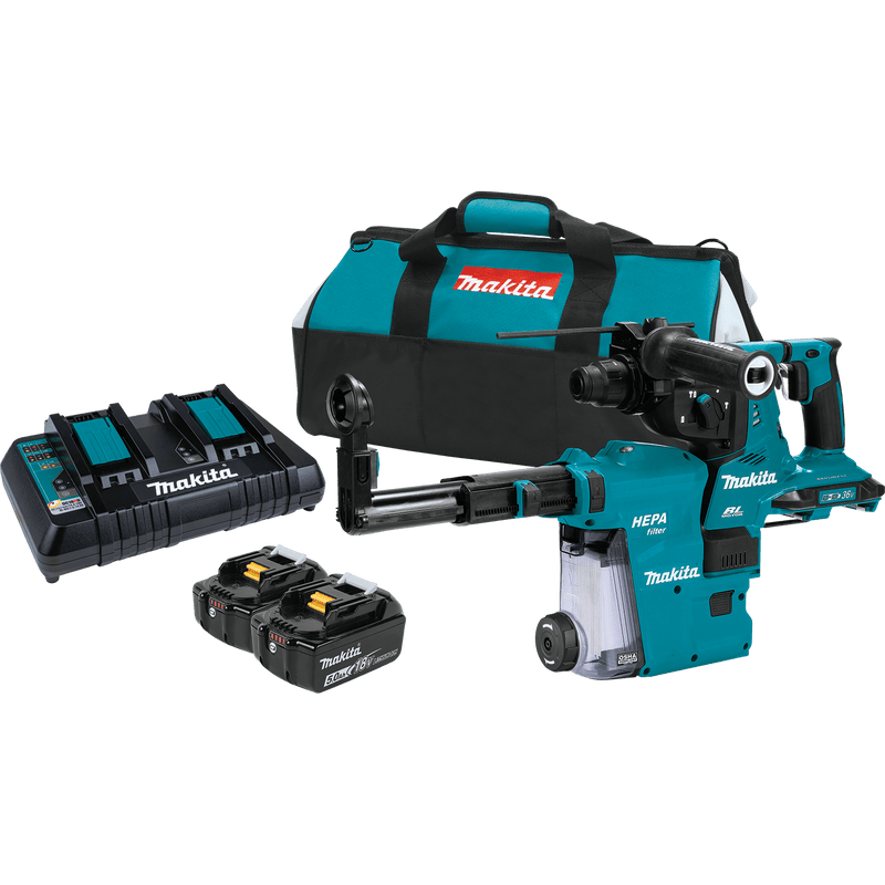 Makita (XRH10PTW) 36V (18V X2) LXT® Brushless 1 - 1/8" SDS - PLUS AVT® Rotary Hammer Kit, w/HEPA Dust Extractor, AFT®, AWS® Capable (5.0Ah) - Pacific Power Tools