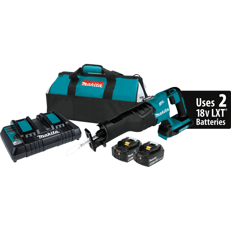 Makita (XRJ06PT - R) 36V (18V X2) LXT® Brushless Recipro Saw Kit, 2 - speed, var. spd., tool - less blade change, dual port charger, bag (5.0Ah) (Factory Reconditioned) - Pacific Power Tools