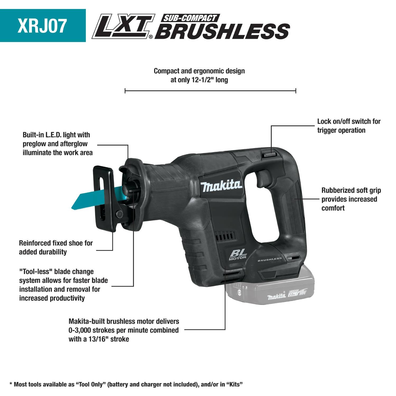 Makita (XRJ07ZB - R) 18V LXT® Sub - Compact Brushless Recipro Saw (Tool Only) (Factory Reconditioned) - Pacific Power Tools
