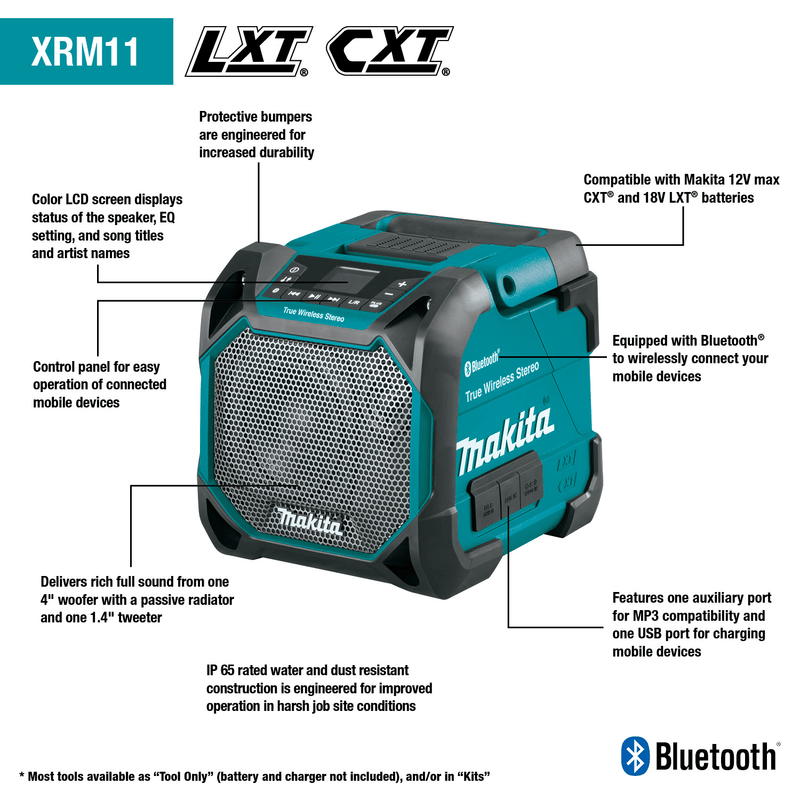 Makita (XRM11 - R) 18V LXT® / 12V max CXT® Cordless/Corded Bluetooth® Job Site Speaker (Tool Only) (Factory Reconditioned) - Pacific Power Tools