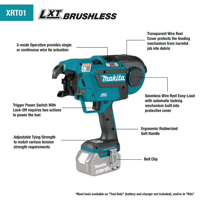 Makita (XRT01TK) 18V Brushless Cordless Rebar Tying Tool Kit (5.0Ah) - Pacific Power Tools