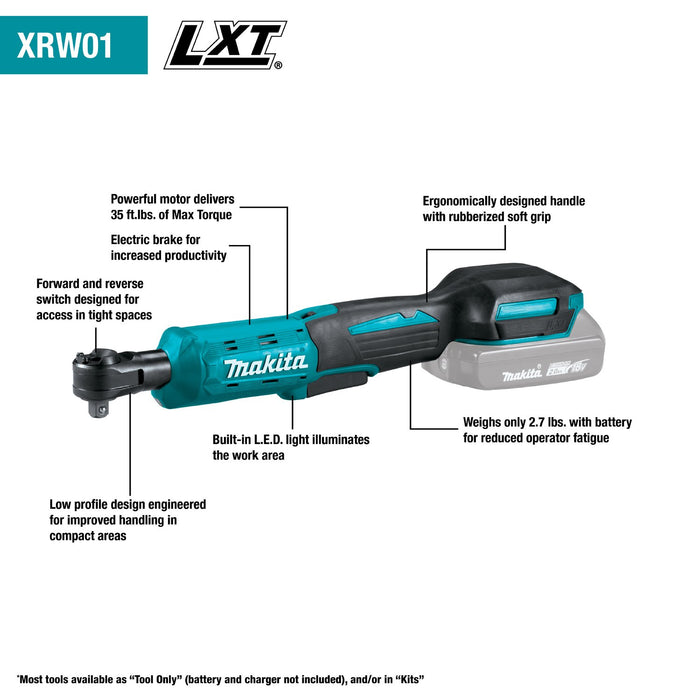 Makita (XRW01SR1) LXT® 3/8" / 1/4" Sq. Drive Ratchet Kit (2.0Ah) - Pacific Power Tools