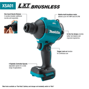 Makita (XSA01Z - R) 18V LXT® Brushless High Speed Blower/Inflator, Tool Only - Pacific Power Tools