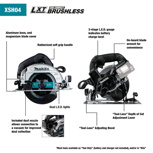 Makita (XSH04ZB) 18V LXT® Sub - Compact Brushless 6 - 1/2” Circular Saw (Tool Only) - Pacific Power Tools