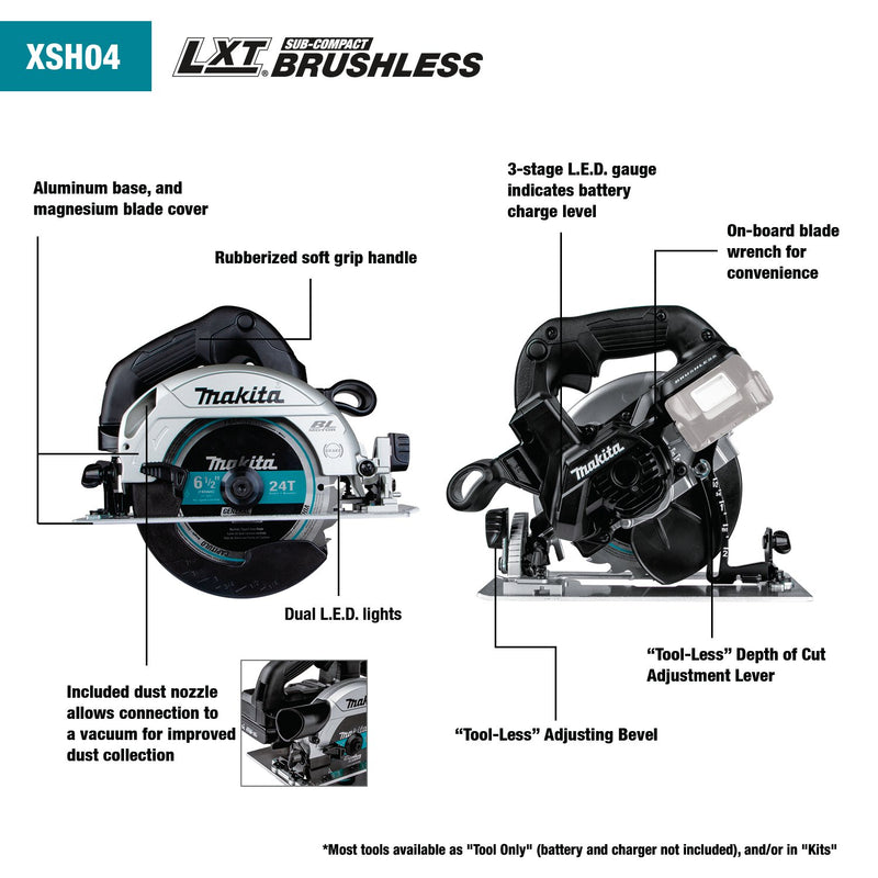 Makita (XSH04ZB - R) 18V LXT® Sub - Compact Brushless 6 - 1/2” Circular Saw (Tool Only) (Factory Reconditioned) - Pacific Power Tools