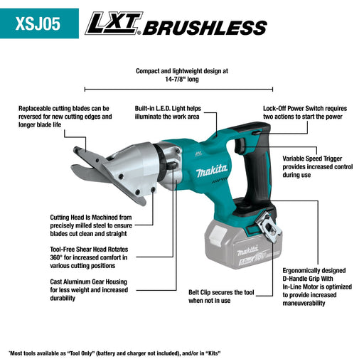 Makita (XSJ05Z) 18V LXT® Brushless 1/2" Fiber Cement Shear (Tool Only) - Pacific Power Tools