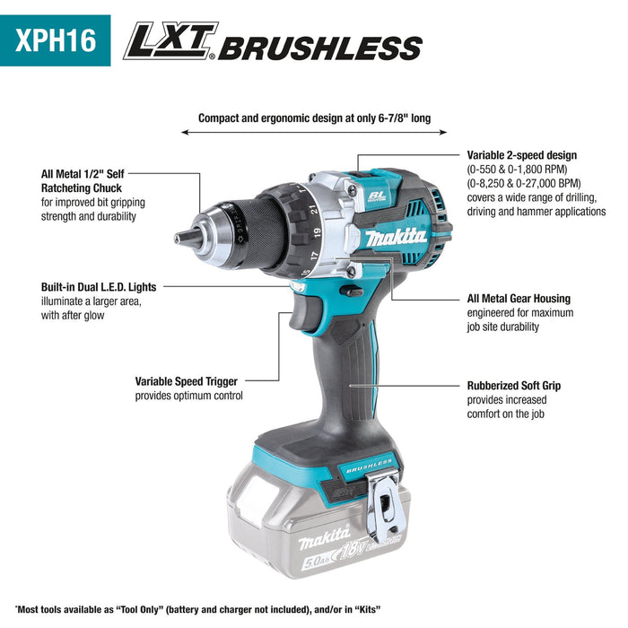 Makita (XT296ST) 18V LXT® Brushless 2 Pc. Combo Kit (5.0Ah) - Pacific Power Tools